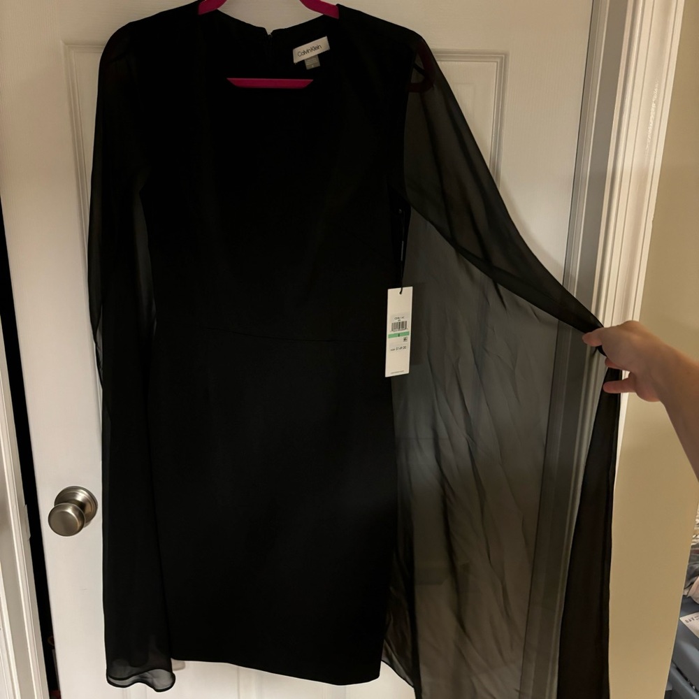 NWT Calvin Klein Cobalt Black Cape Dress
